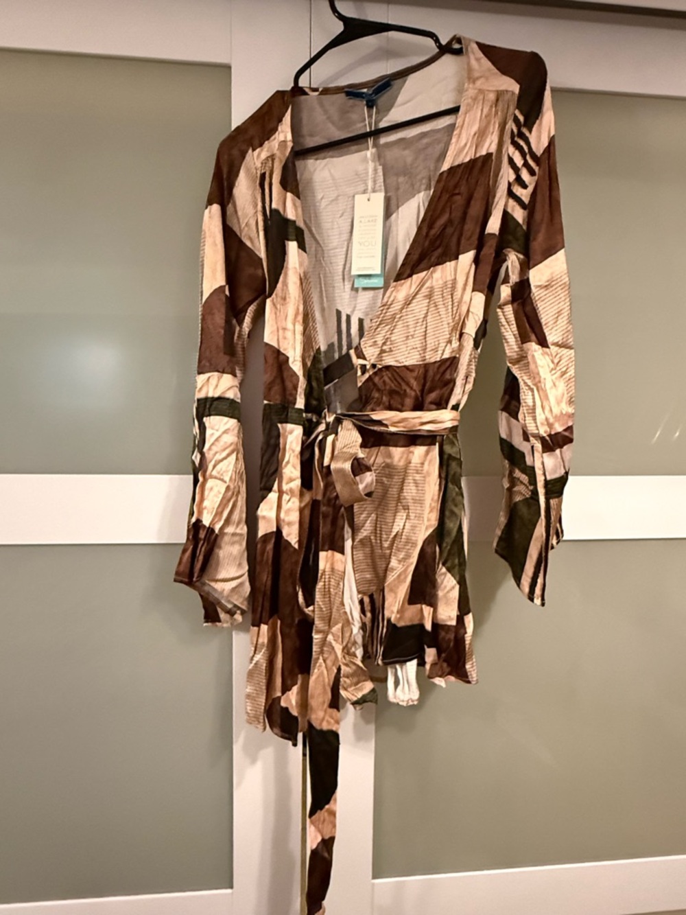 Shore Resort Wear Printed Wrap MiniDress Swim Coverup in Brown and Olive